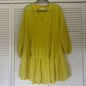 Seafolly Yellow Cotton Tiered Shift Dress with Subtle Dot Print - Women s/m